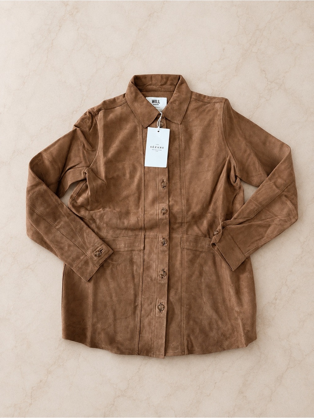 Sézane Will Jacket Camel Daim Suede Leather XS NWT